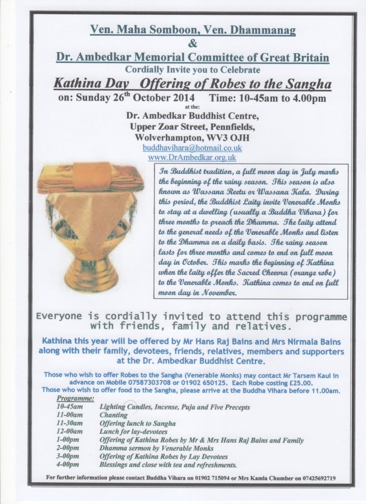 Kathina 2014 Celebration at Wolverhampton Buddha Vihara